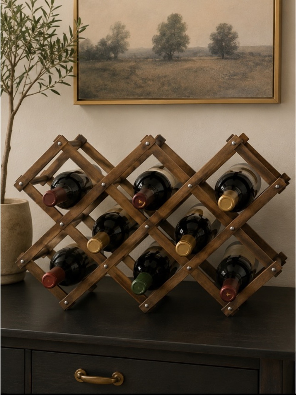 Vintage Wooden Accordian Style Foldable Towel or Large 8 Bottle Wine Rack 23“